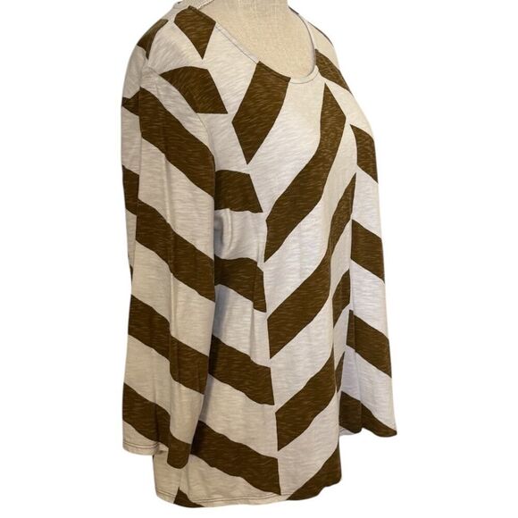 Chico's Size 2 - Large - Tan/White Striped Top 3/4 Sleeve - Picture 1 of 4